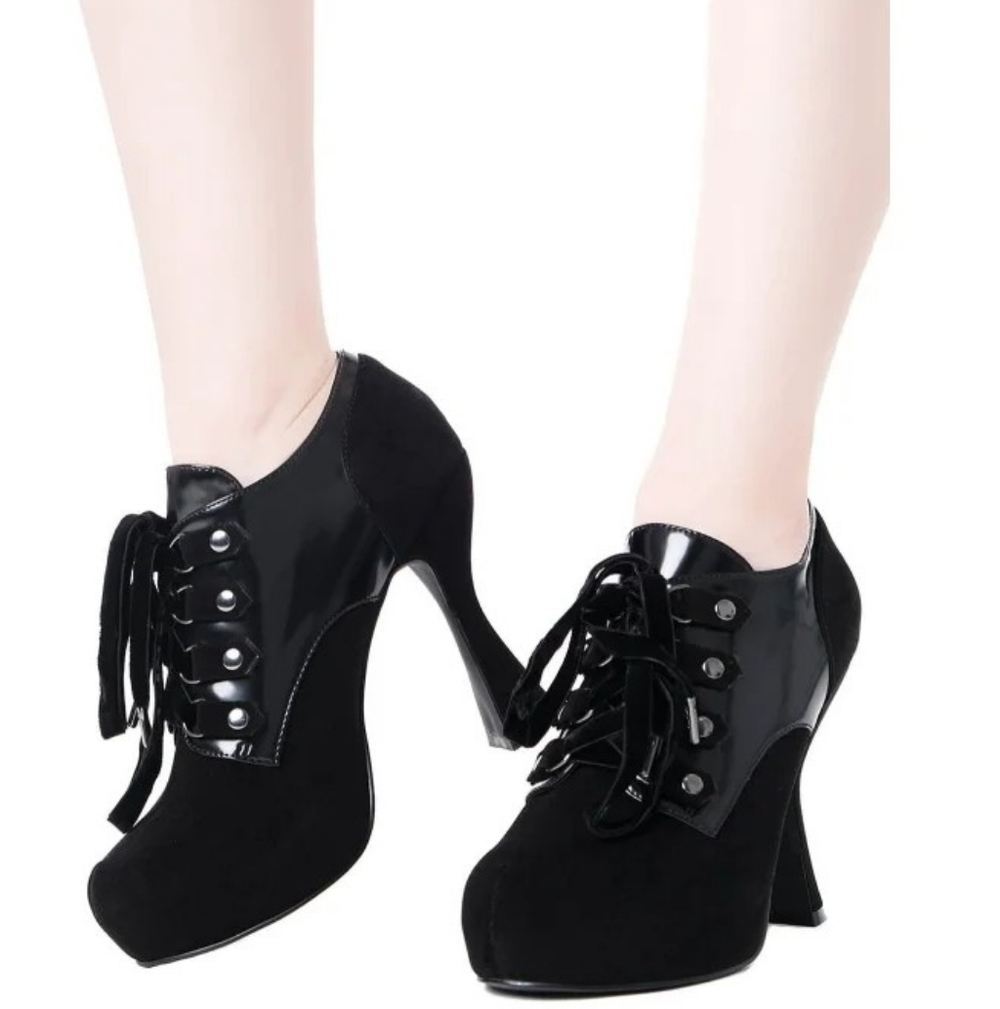 Black Lace-Up Platform Heels - Women's Fashion Pumps